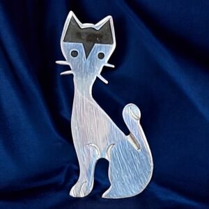 Super cute vintage sterling silver Taxco Mexico onyx cat brooch/pendant